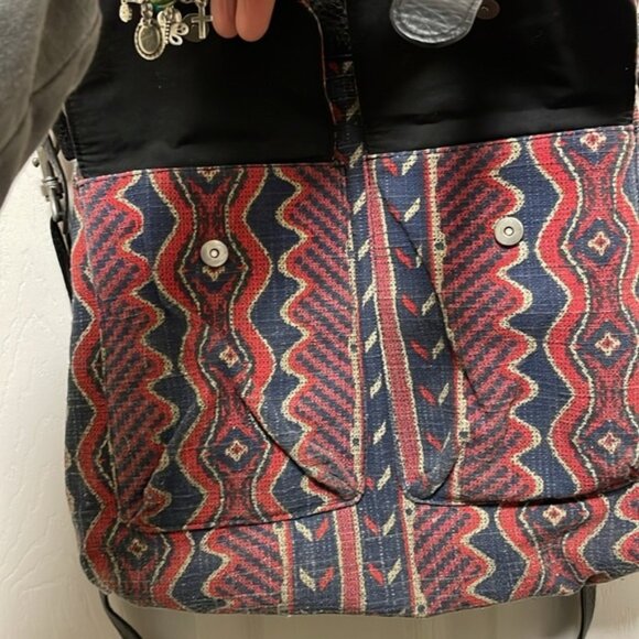 Volcom Destination Tote Blue & Red Geometric Design Crossbody Bag - Picture 5 of 16